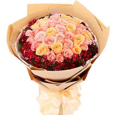 <b>忘情巴黎&粉色、香檳色玫瑰x33枝</b>